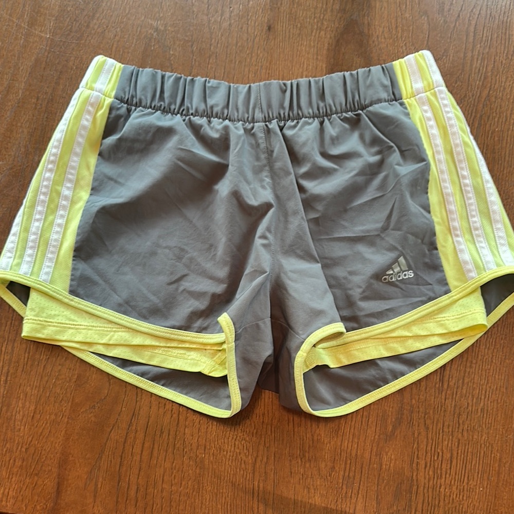 Adidas Gray and Yellow Athletic Shorts Lightweight Elastic Waist